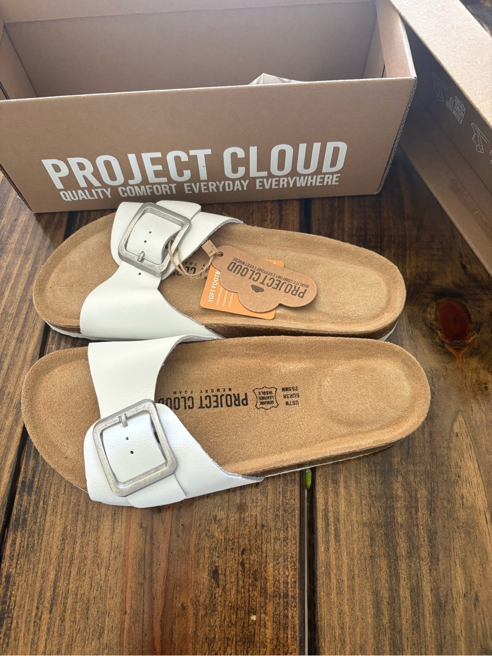 Project Cloud "Ibiza" White Genuine Leather Sandals